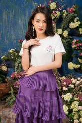 Pleated Tiered Silk Skirt with A-Line Silhouette